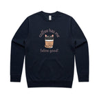 Coffee Has Me Feline Good - AS Colour Stencil Crew Navy Sweatshirt animal Coffee Printed In Australia