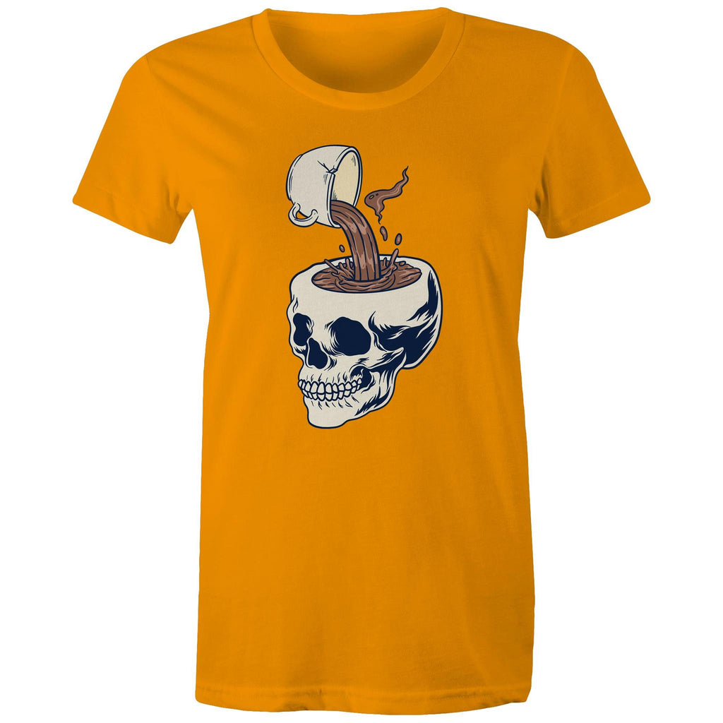 Coffee Skull - Womens T-shirt Orange Womens T-shirt Coffee Printed In Australia