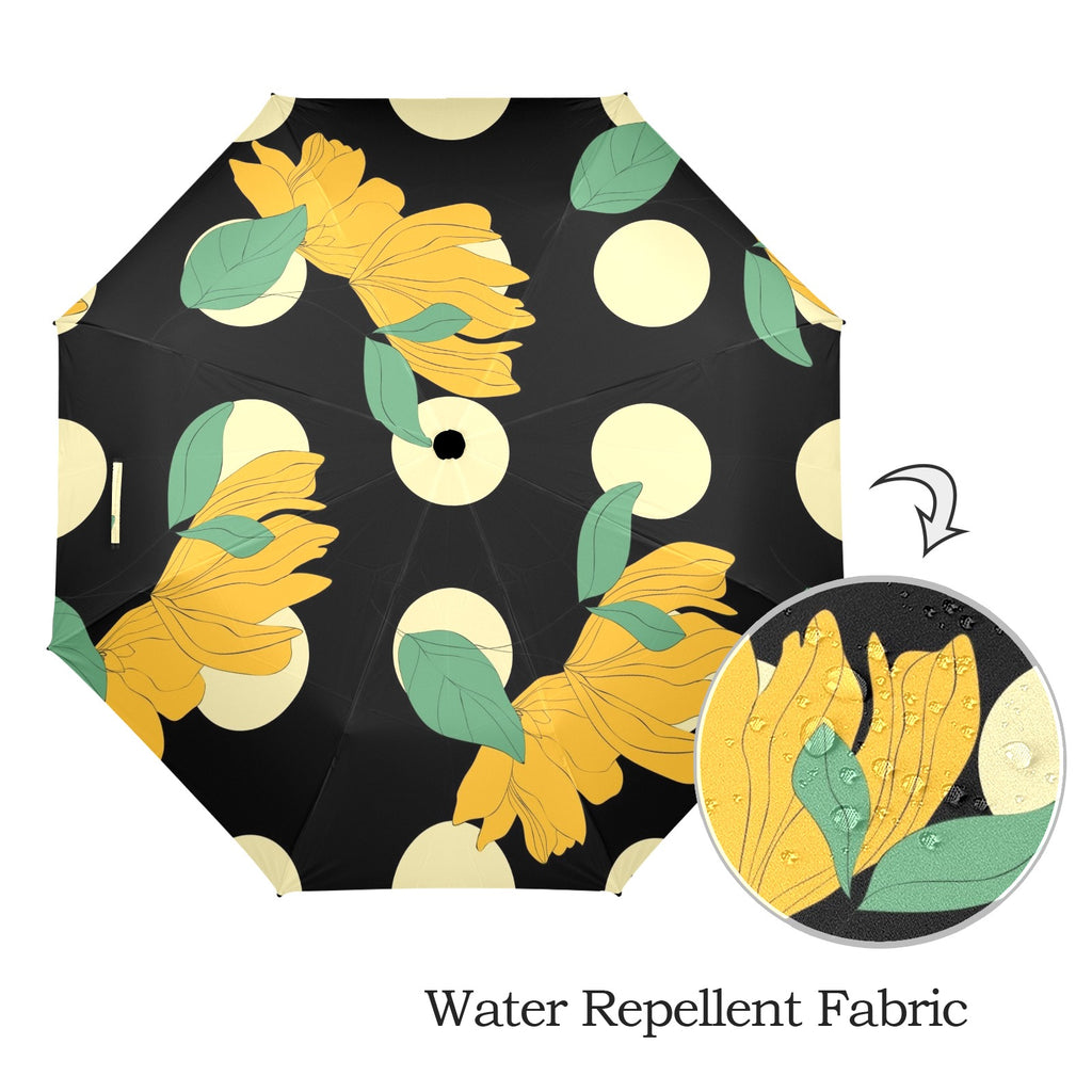Yellow Flowers And Dots - Semi-Automatic Foldable Umbrella (Model U12) Semi-Automatic Foldable Umbrella (U12)