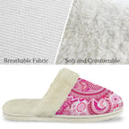 Pink Paisley Women's Fur Trim Thick-Sole Indoor Slippers Women's Fur Trimmed Slippers Printed Offshore