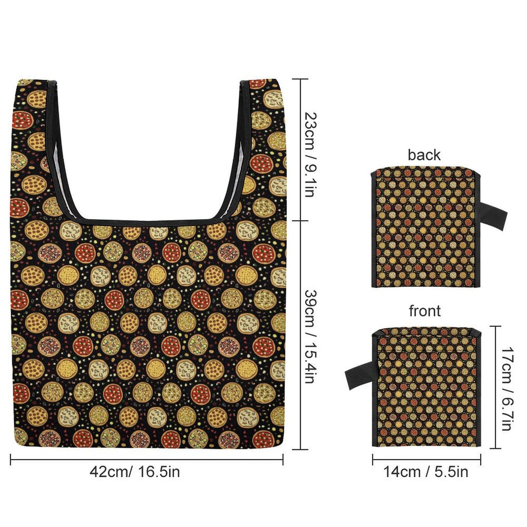 Round Pizzas On Black Foldable Shopping Bag