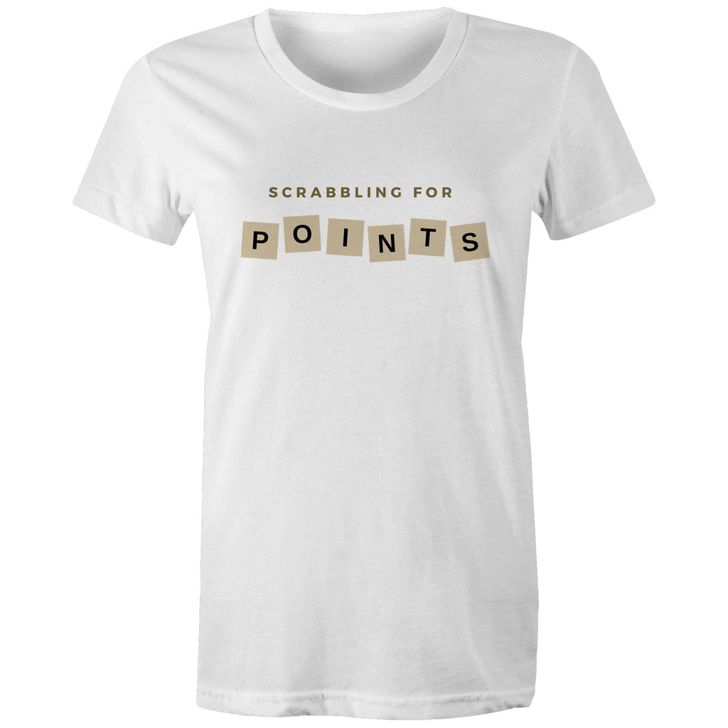 Scrabbling For Points - Womens T-shirt White Womens T-shirt Games Printed In Australia
