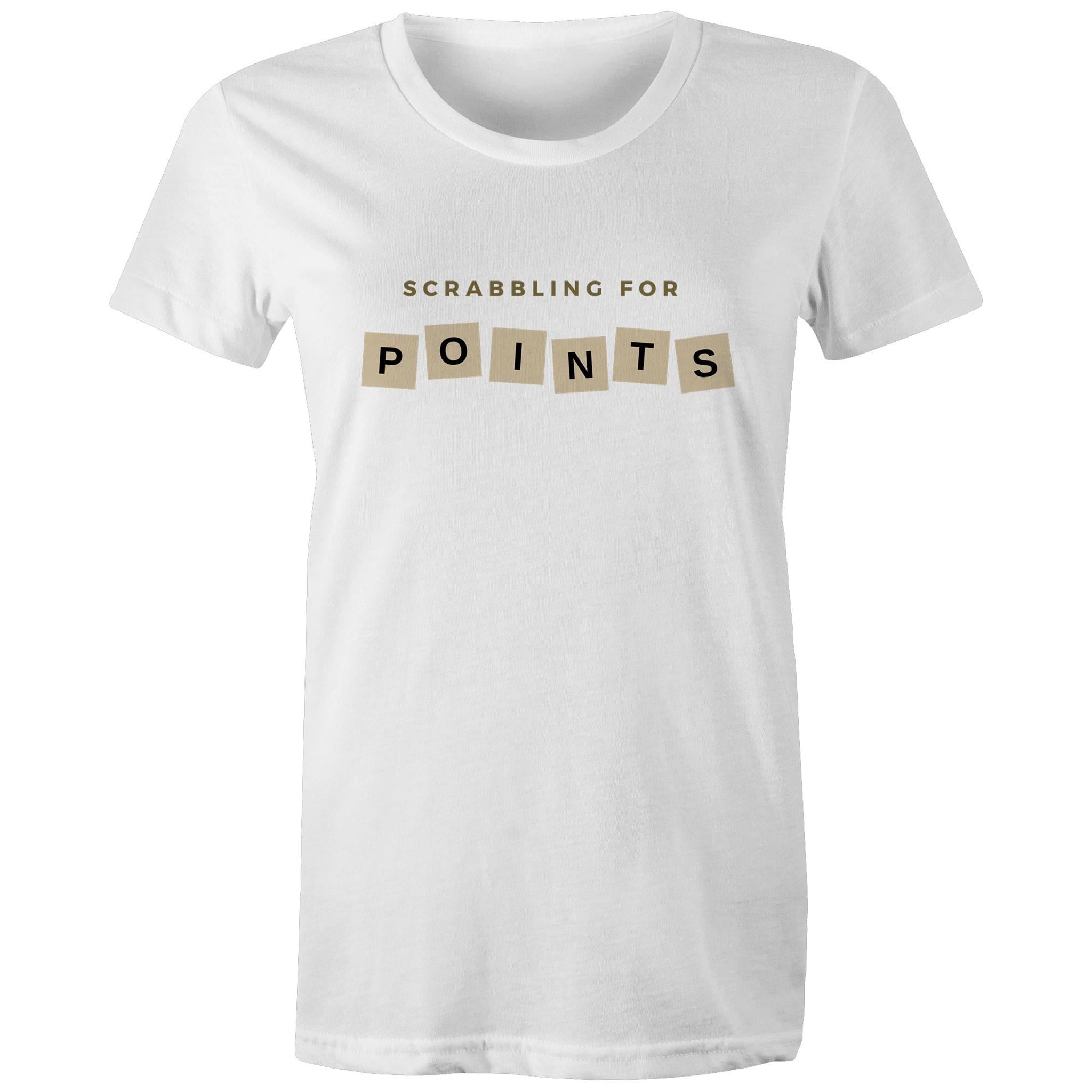 Scrabbling For Points - Womens T-shirt White Womens T-shirt Games Printed In Australia