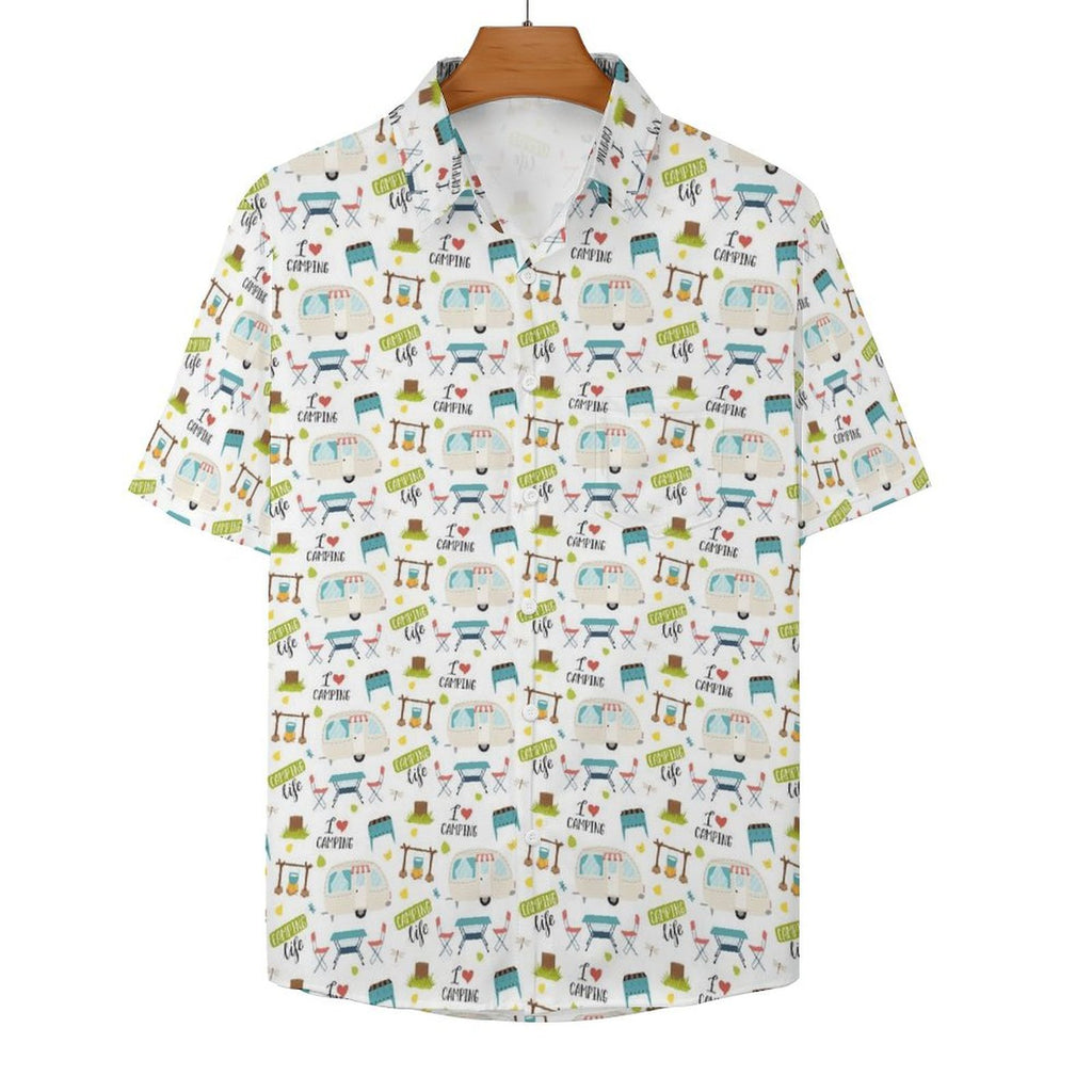 Camping Life, Retro Caravan - Women's Short-Sleeve Button Up Shirt