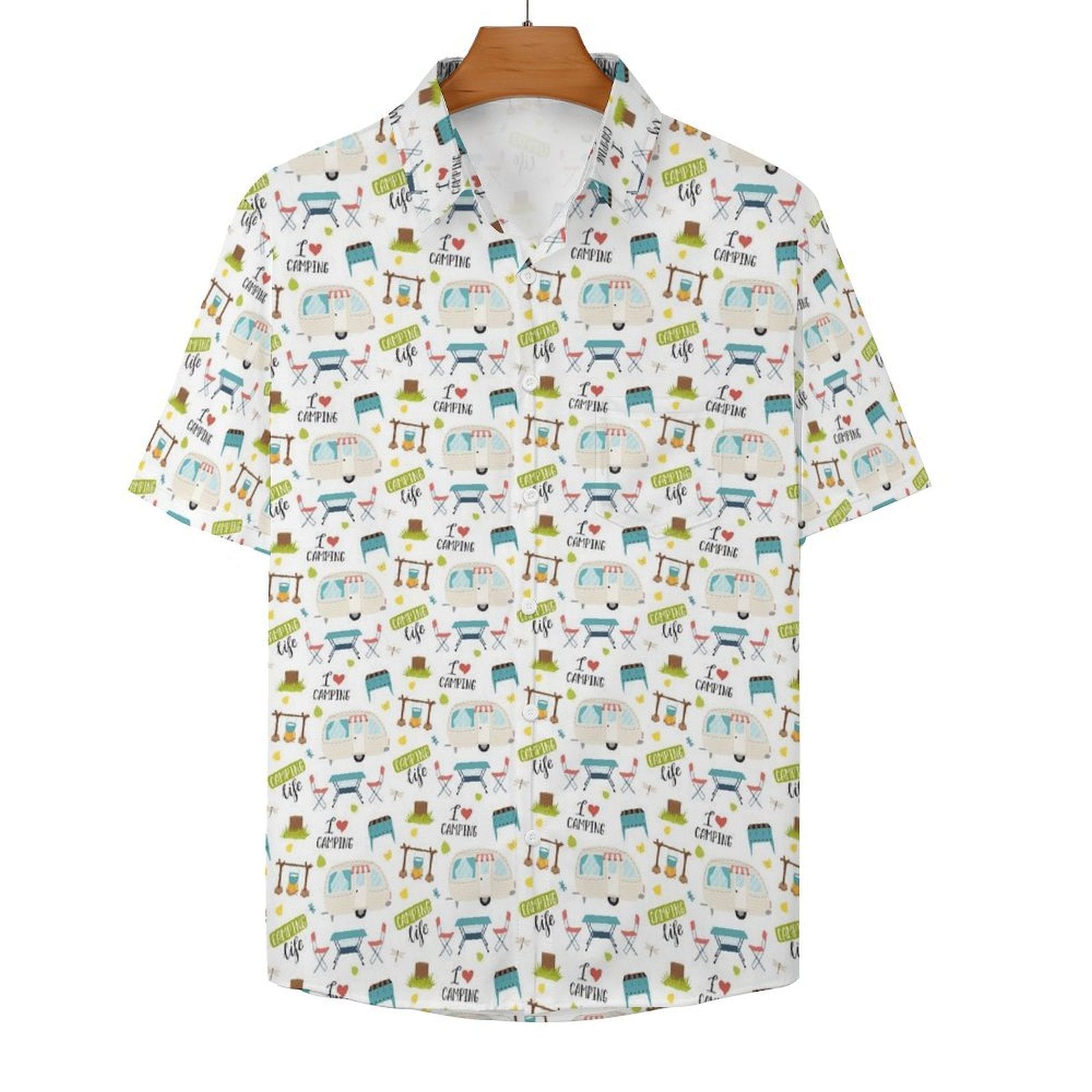 Camping Life, Retro Caravan - Women's Short-Sleeve Button Up Shirt