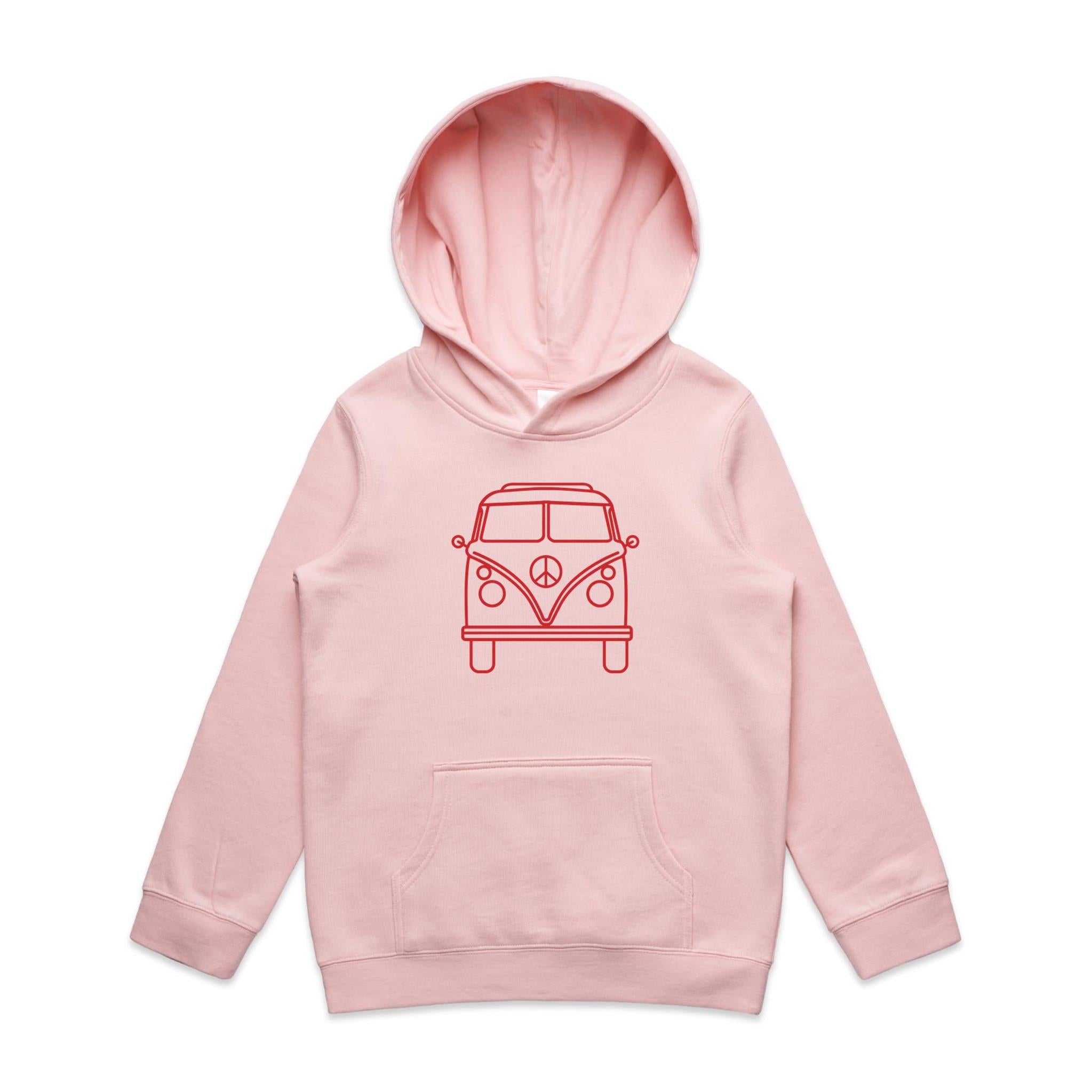 Beach Van - Kids Hoodie Pink Kids Hoodie Printed In Australia