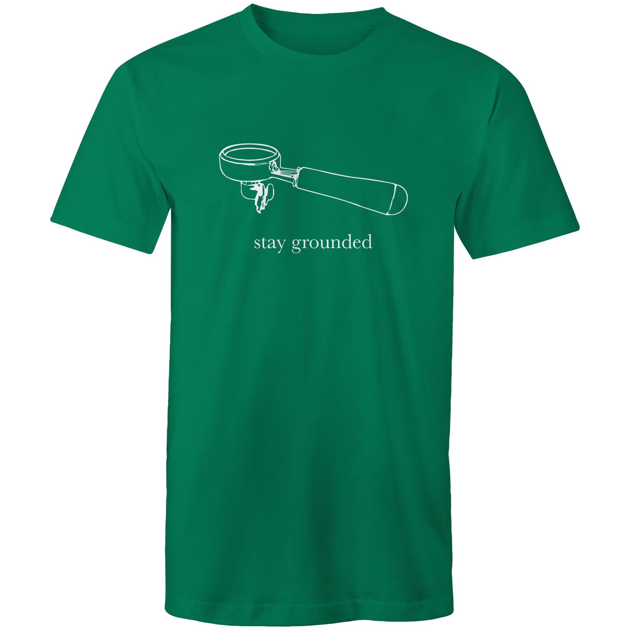 Stay Grounded, Coffee Portafilter - Mens T-Shirt Kelly Green Mens T-shirt Coffee Printed In Australia