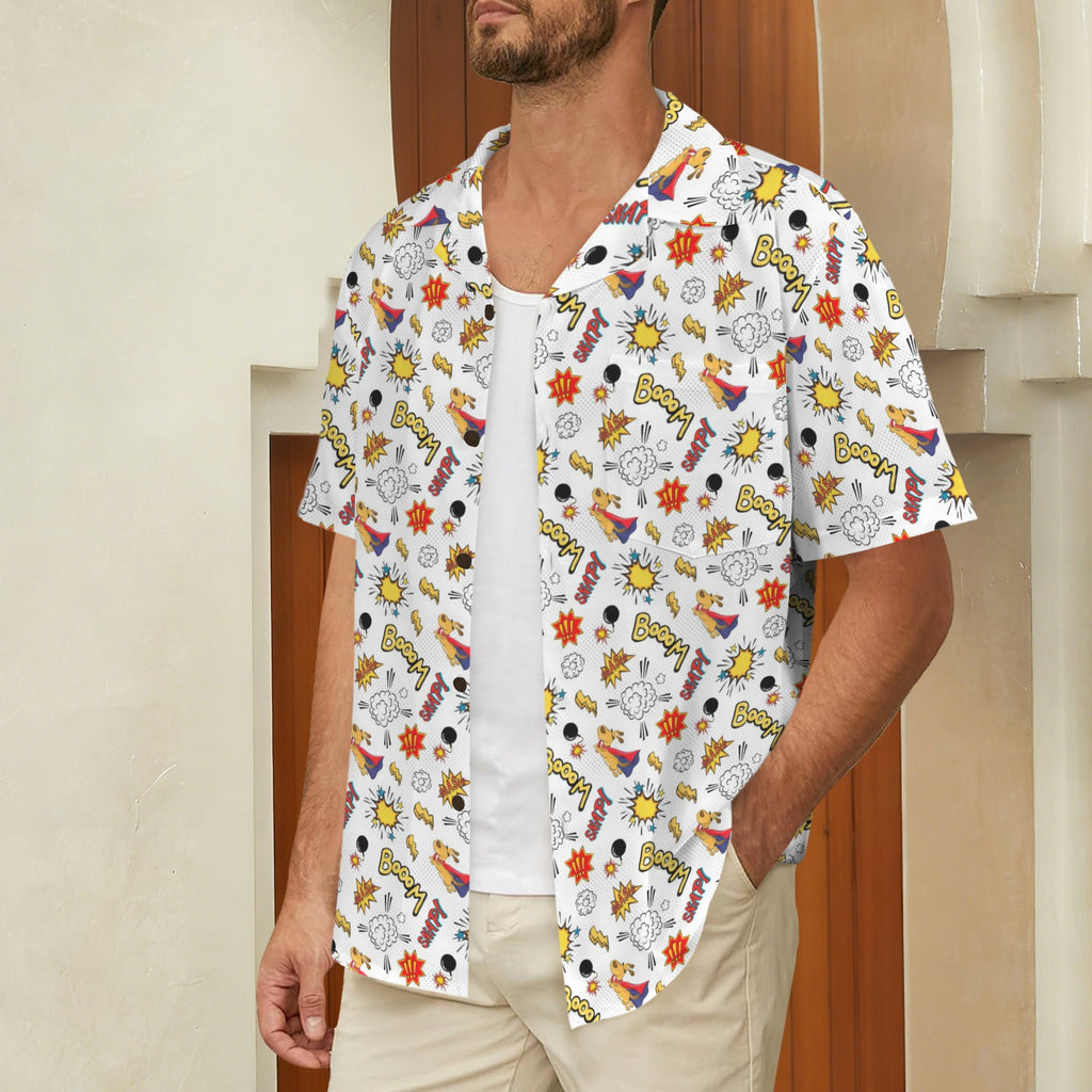 Super Dog Men's Short Sleeve Hawaiian Shirt Men's Hawaiian Shirt (New) animal comic Printed Offshore