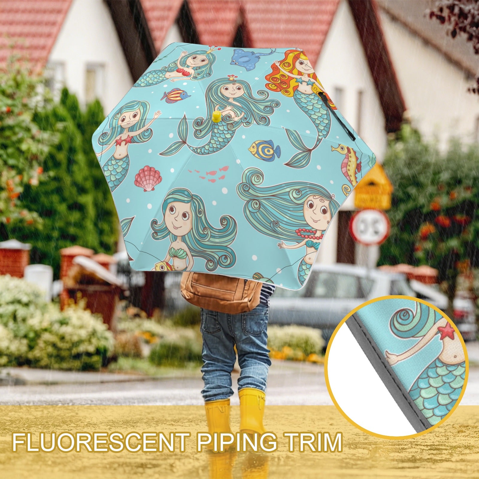 Mermaids Kids Safe Round Corner Umbrella Kids Safe Round Corner Umbrella Ocean Printed Offshore