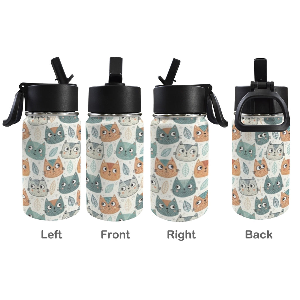 Cute Cat Faces 12oz Kids Water Bottle with Straw Lid