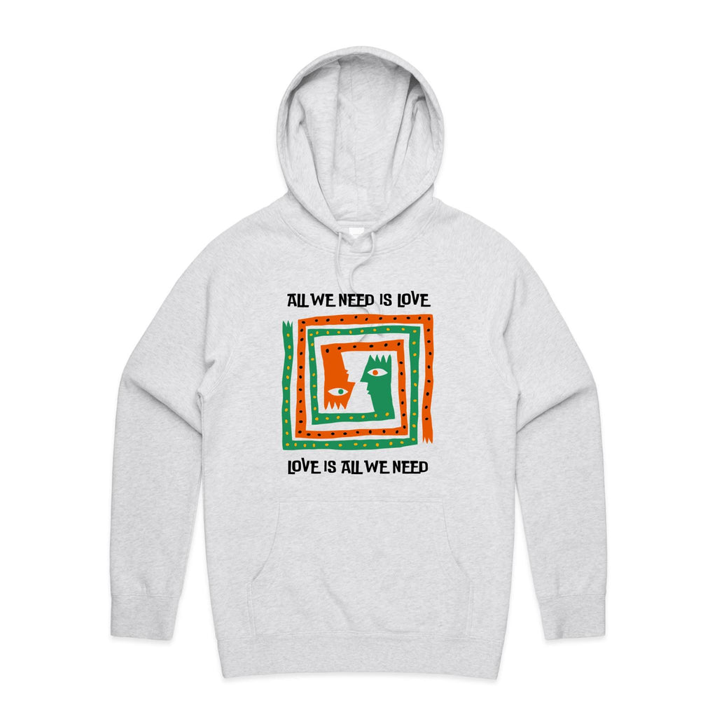 All We Need Is Love - Mens Hoodie White Marle Mens Hoodie Love Printed In Australia