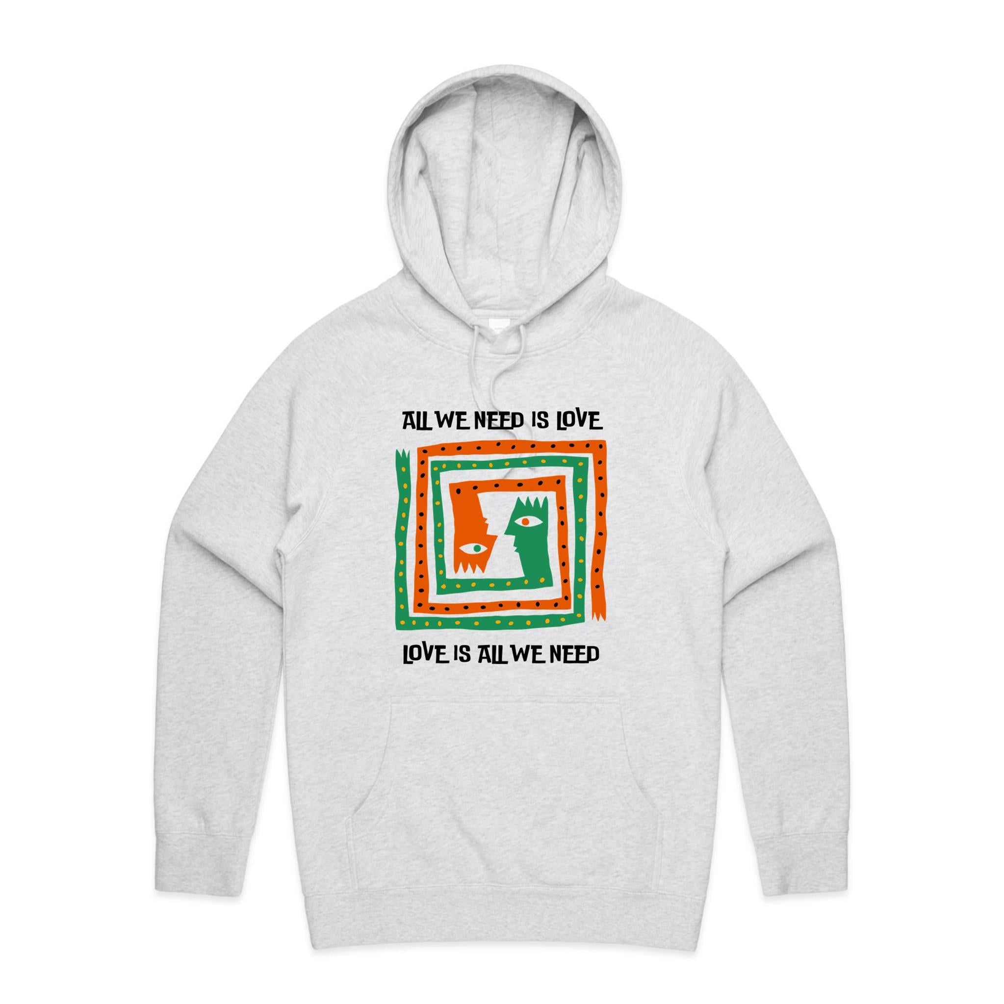 All We Need Is Love - Mens Hoodie White Marle Mens Hoodie Love Printed In Australia