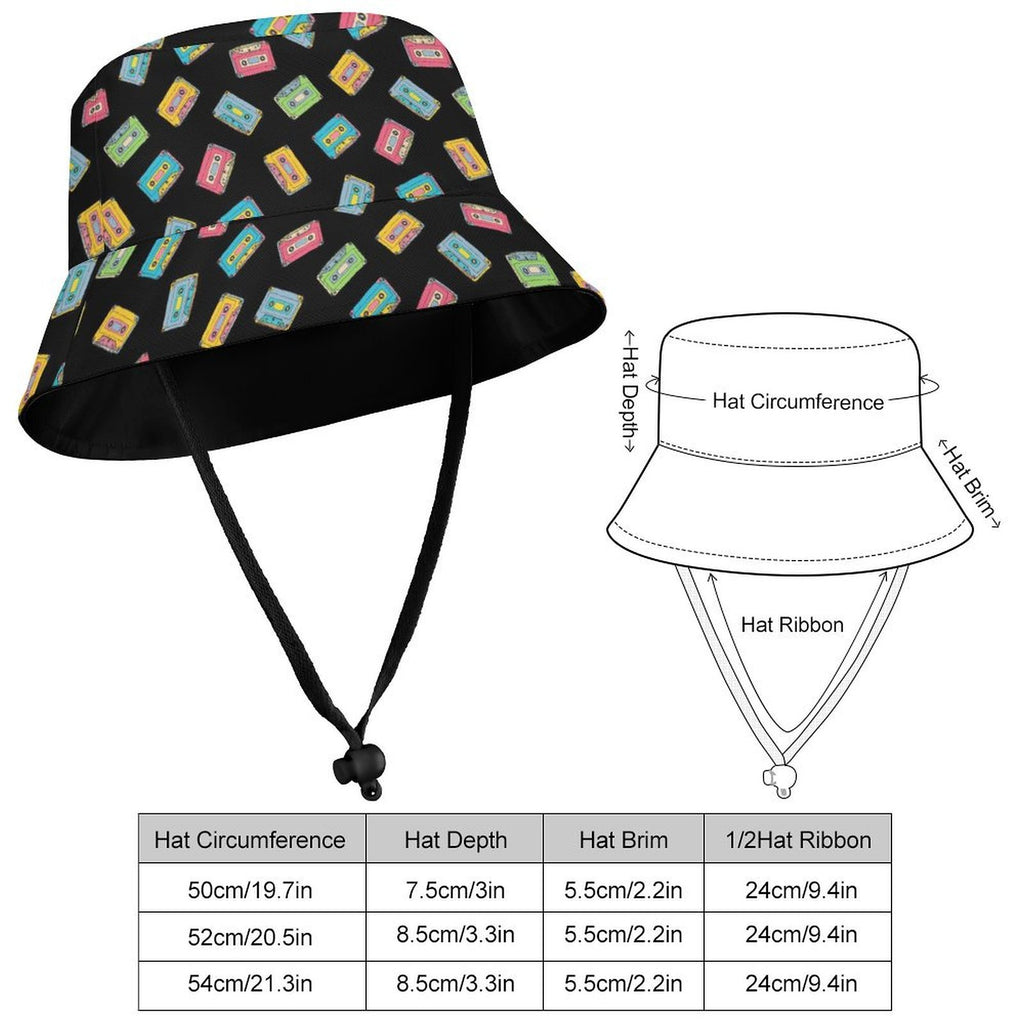 Colourful Cassette Tapes Kids Bucket Hat Kids Bucket Hat Music Printed Offshore Retro