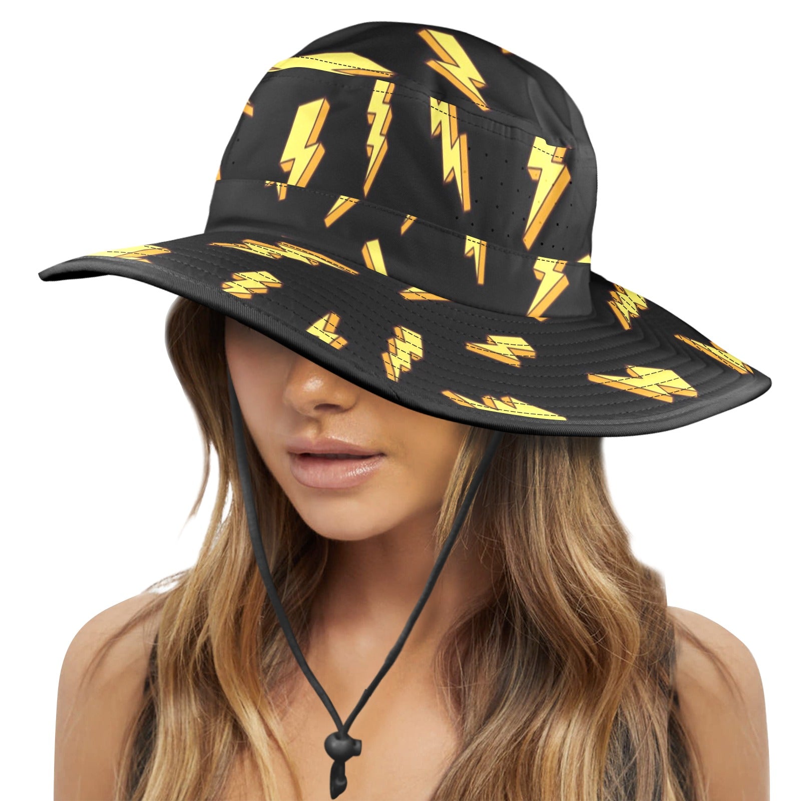 Lightning Bolts - Wide Brim Bucket Hat Wide Brim Bucket Hat comic Printed Offshore