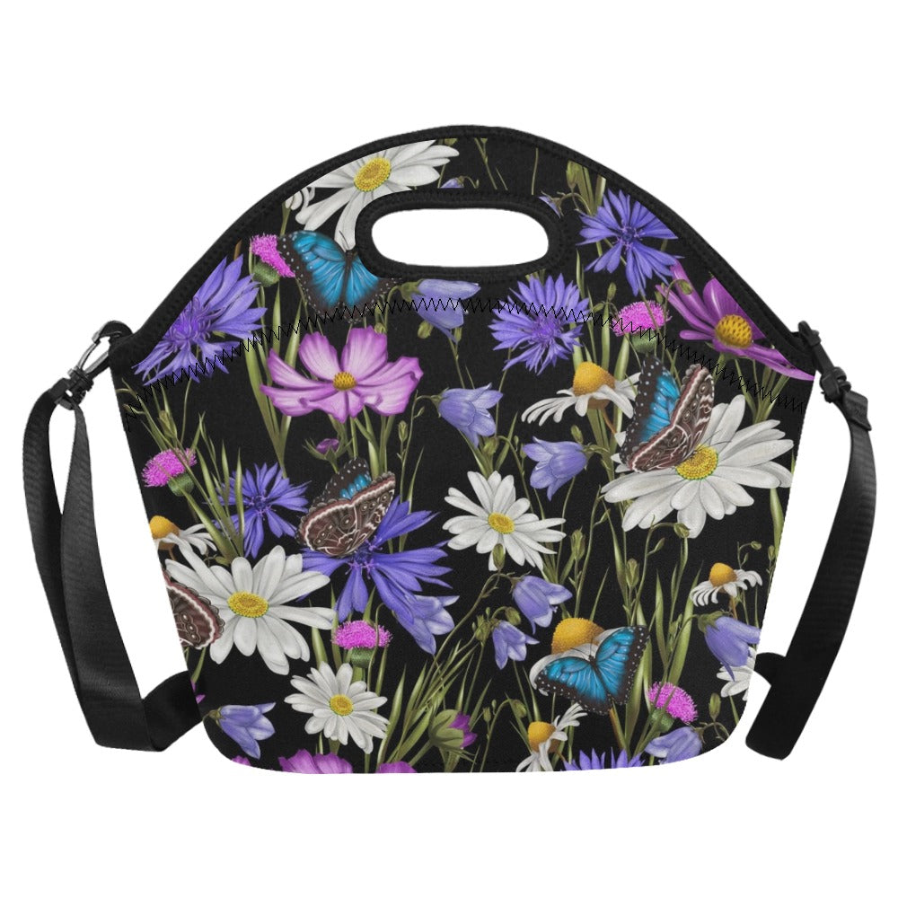 Butterfly Flowers - Neoprene Lunch Bag Neoprene Lunch Bag Printed Offshore