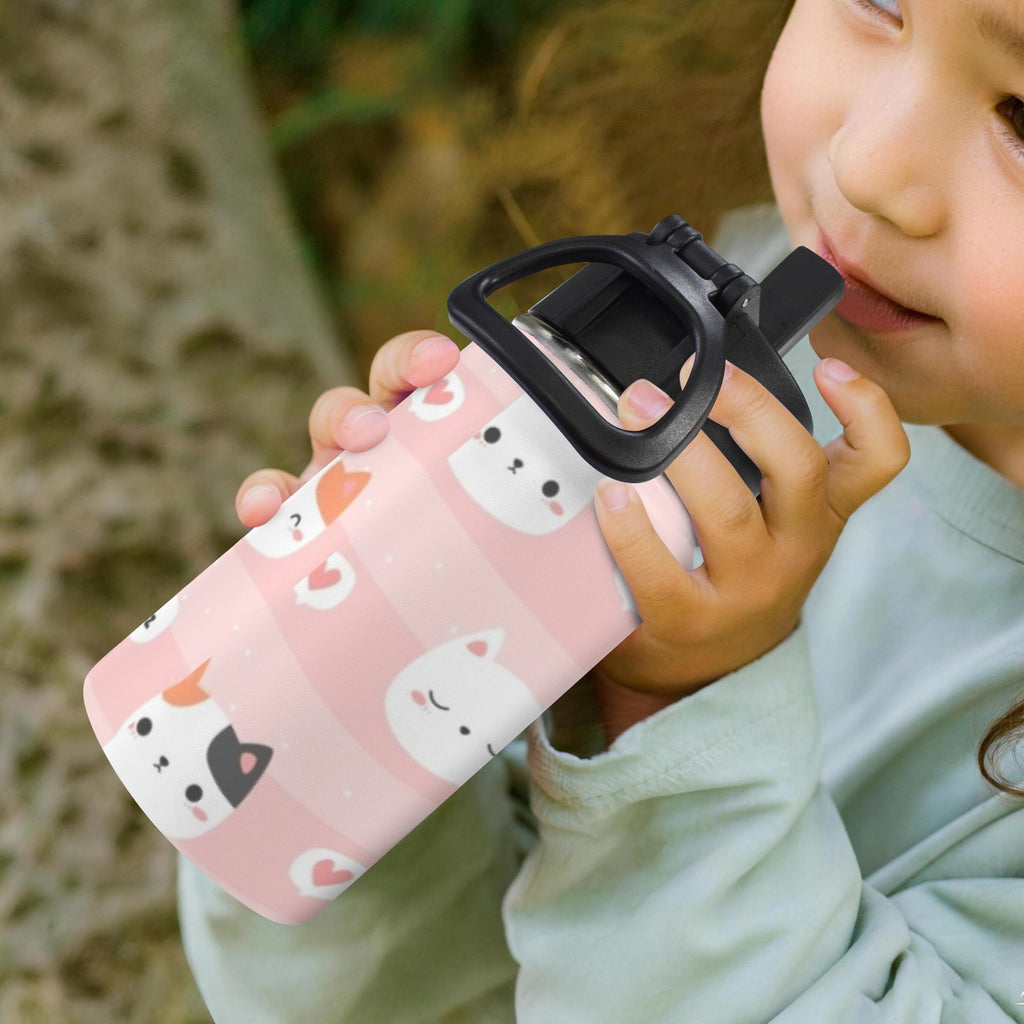 Pink Cats 12oz Kids Water Bottle with Straw Lid