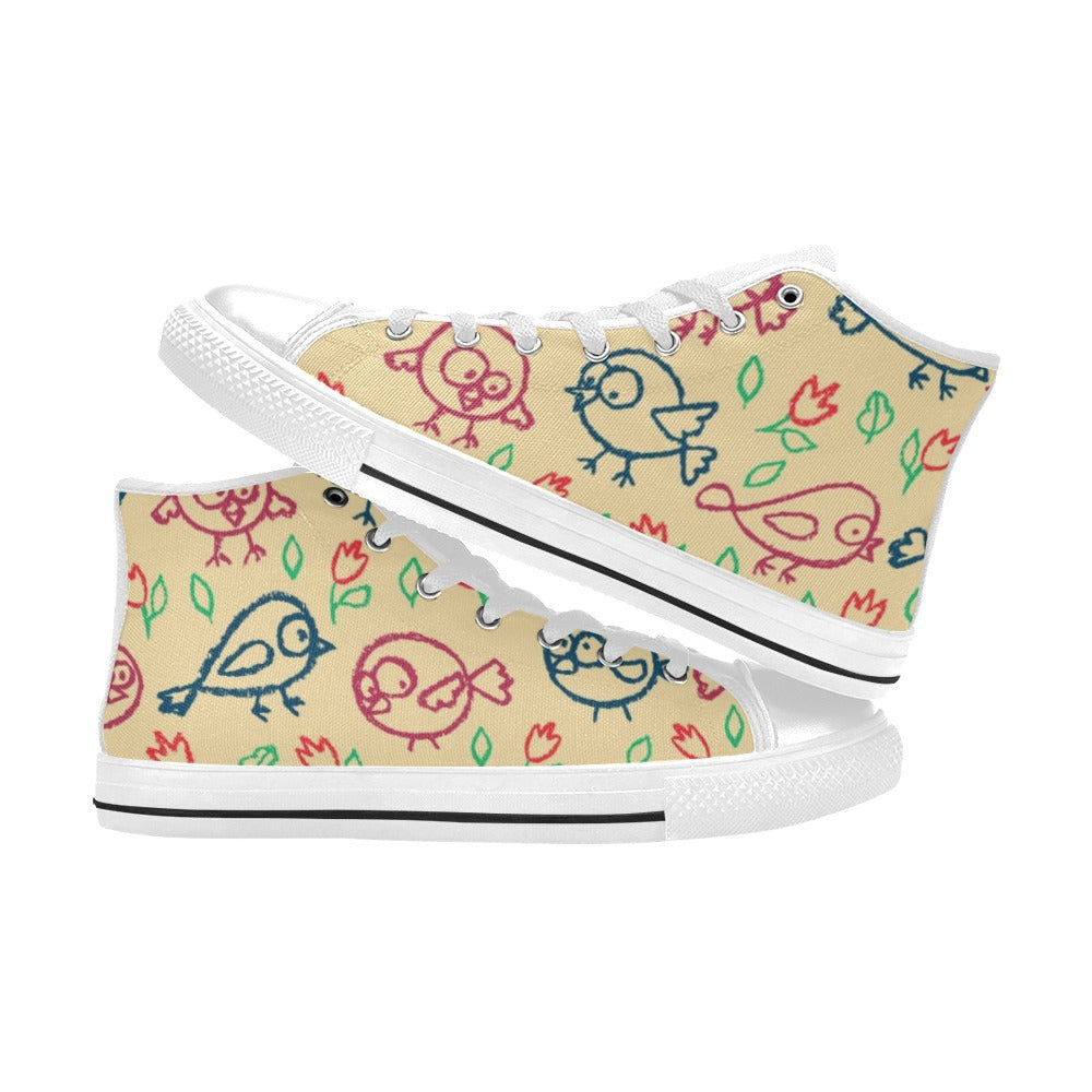 Bird Doodle - Kids High Top Canvas Shoes