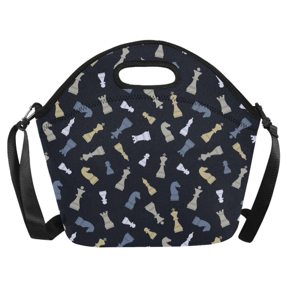 Chess Pattern - Neoprene Lunch Bag/Large (Model 1669) Neoprene Lunch Bag Chess Games Printed Offshore