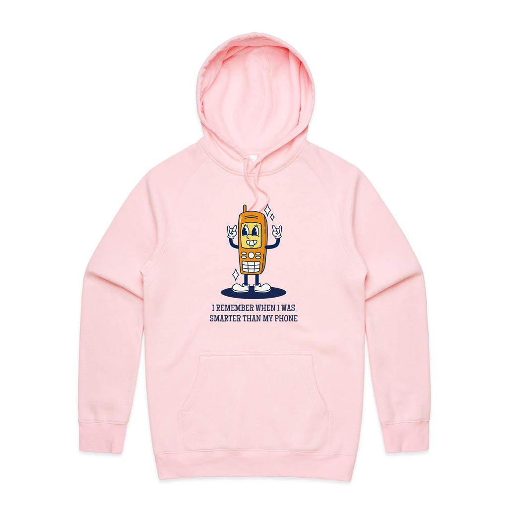 I Remember When I Was Smarter Than My Phone - Mens Hoodie Pink Mens Hoodie Printed In Australia Tech