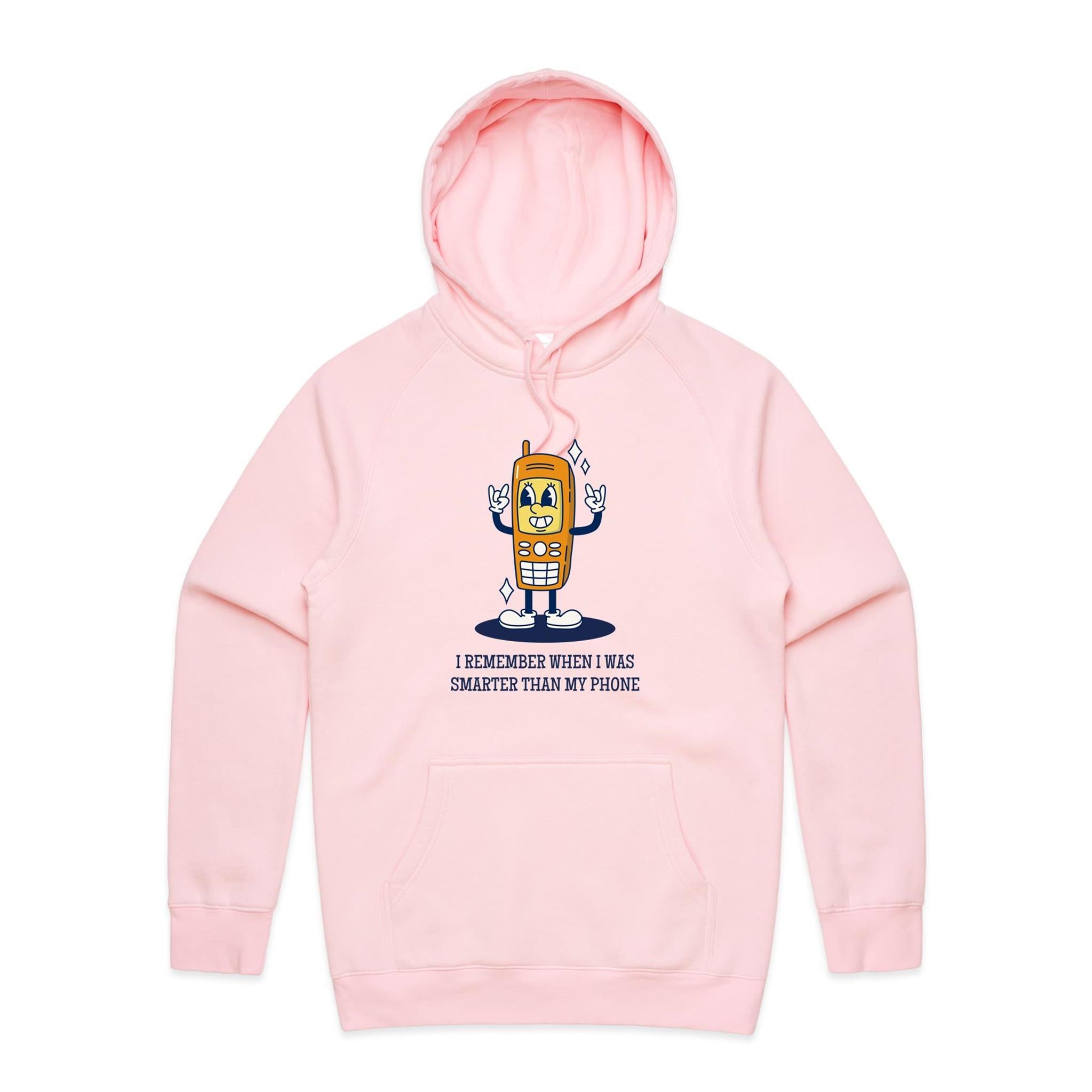I Remember When I Was Smarter Than My Phone - Mens Hoodie Pink Mens Hoodie Printed In Australia Tech