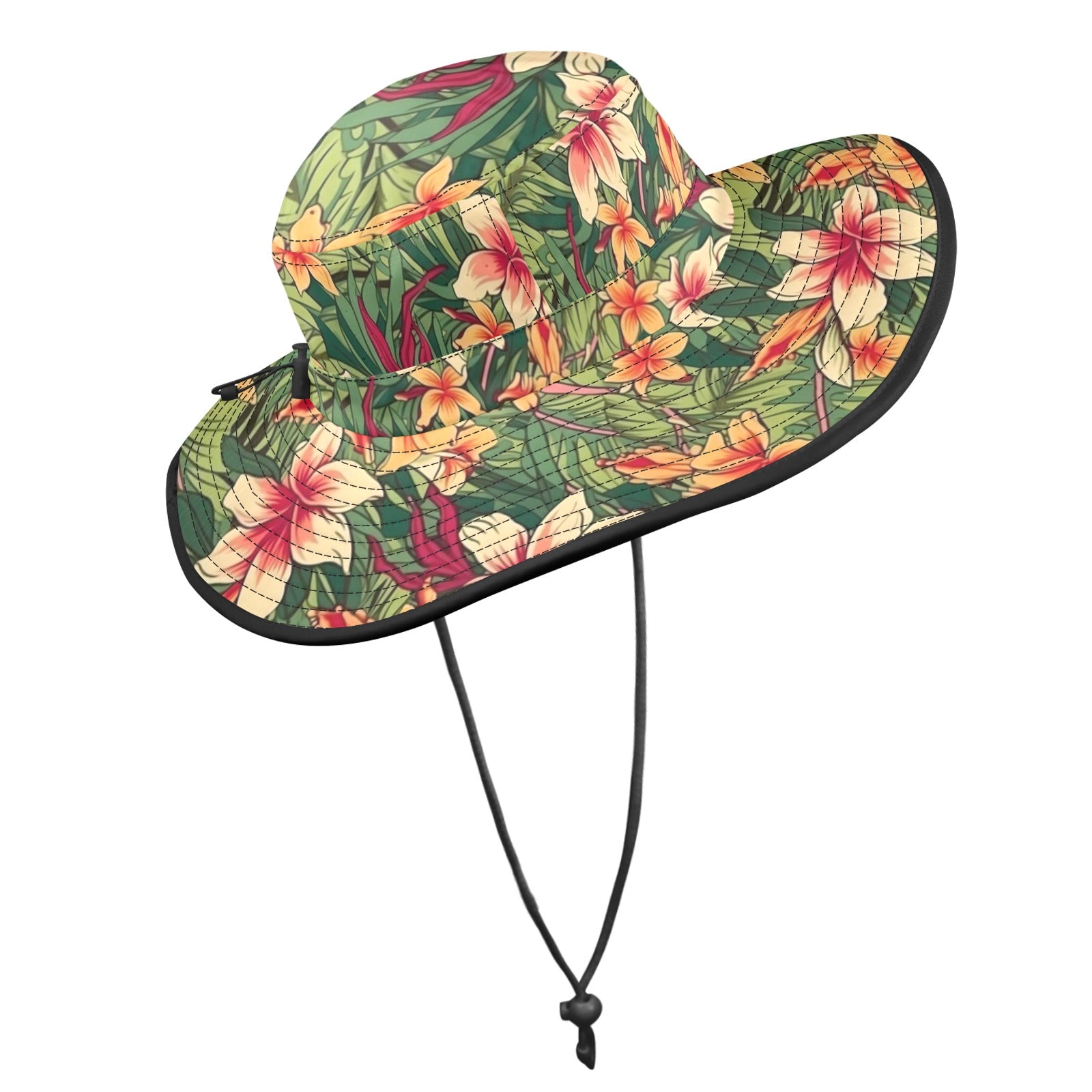 Vintage Hawaiian Floral Wide Brim Bucket Hat Wide Brim Bucket Hat Plants Printed Offshore