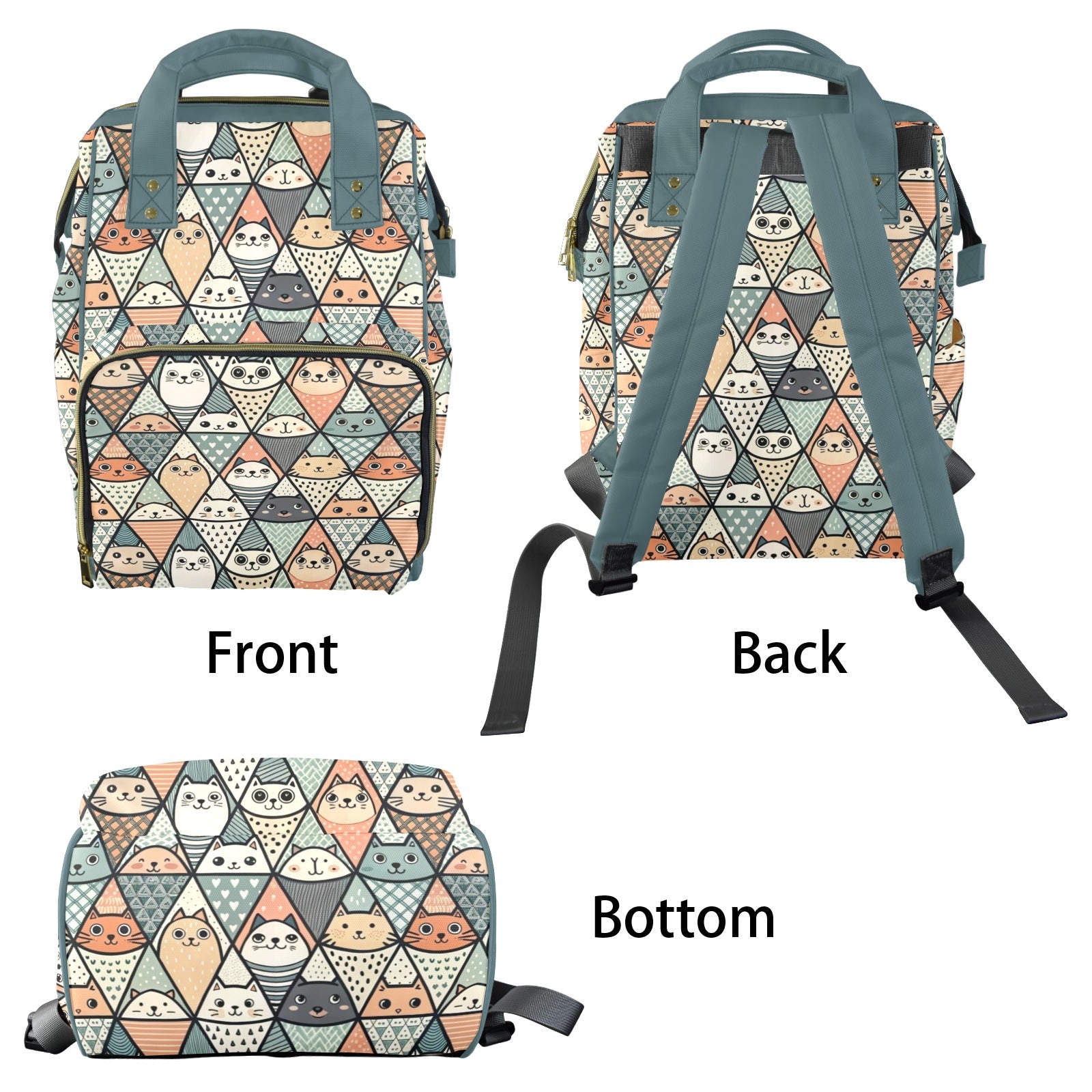 Diamond Cat Pattern - Multi-Function Backpack, Nappy / Diaper Bag