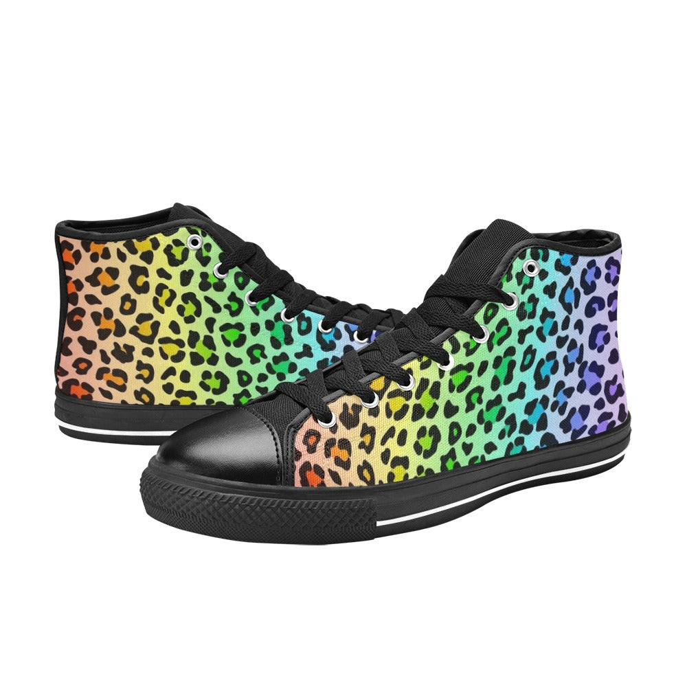 Rainbow Leopard Print Women's High Top Canvas Shoes Womens Classic High Top Shoes Printed Offshore