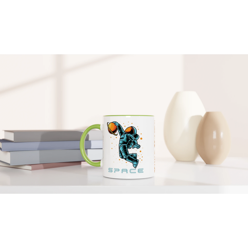 Personalised - Astronaut Basketball - White 11oz Ceramic Mug with Colour Inside Personalised 11oz Mug customise Globally Fulfilled personalise Space