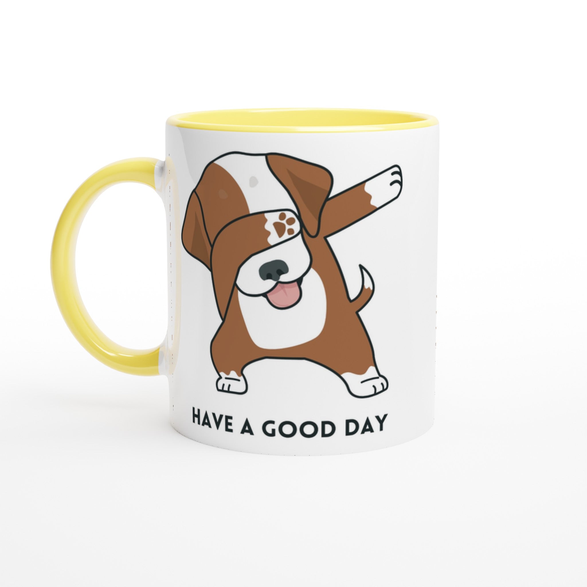 Dab Step Dog - White 11oz Ceramic Mug with Colour Inside Ceramic Yellow Colour 11oz Mug animal Globally Fulfilled