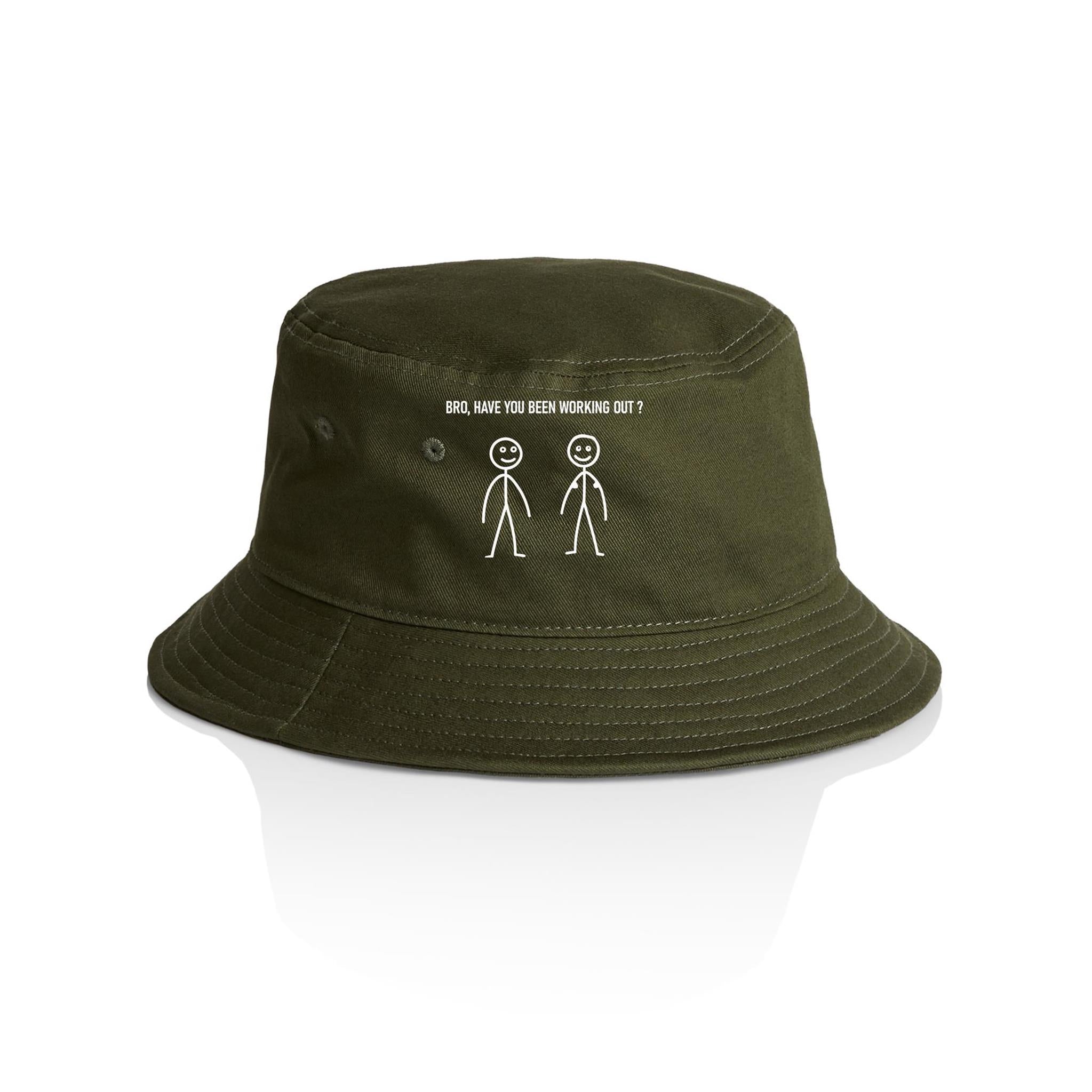 Bro, Have You Been Working Out, Stick Figures - AS Colour Bucket Hat Army One Size As Colour Bucket Hat Fitness Printed In Australia