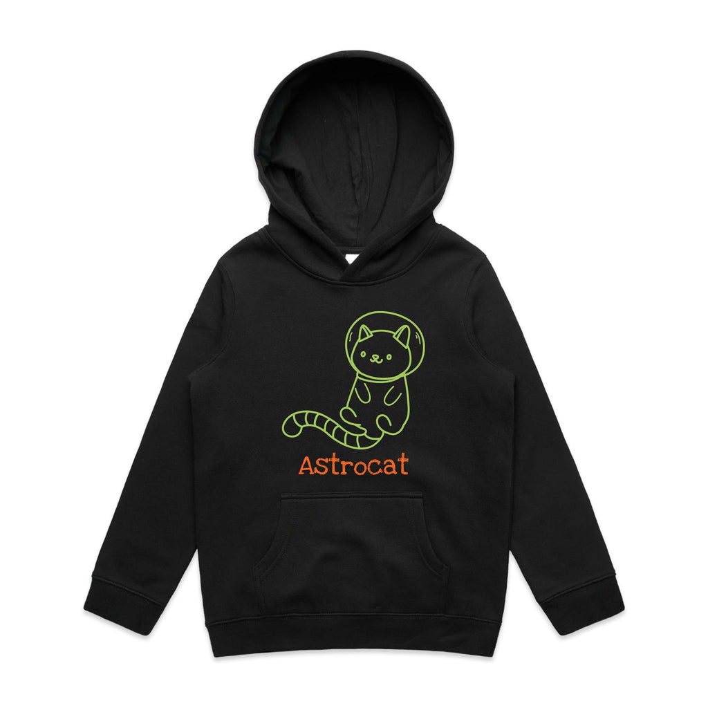 Astrocat, Cat Astronaut - Kids Hoodie Black Kids Hoodie Printed In Australia