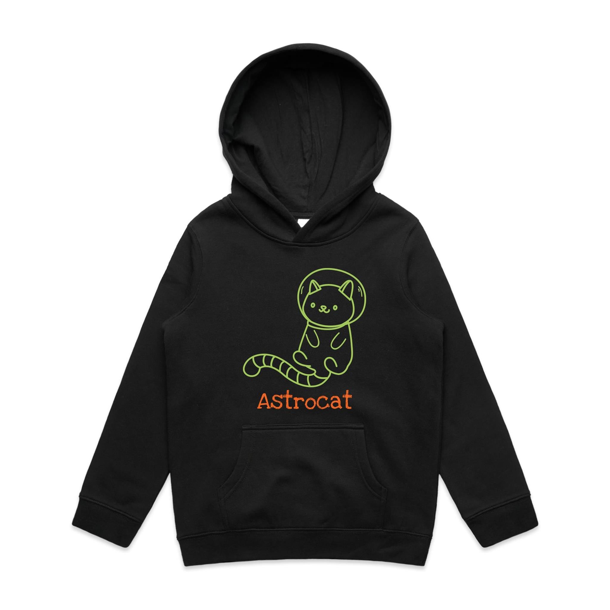 Astrocat, Cat Astronaut - Kids Hoodie Black Kids Hoodie Printed In Australia