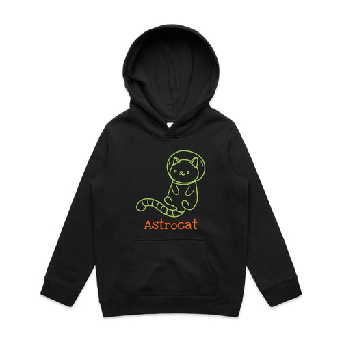 Astrocat, Cat Astronaut - Kids Hoodie Black Kids Hoodie Printed In Australia