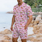Fast Food Men's Hawaiian Shirt & Shorts Set Men's Hawaiian Shirt & Shorts Set Food Printed Offshore