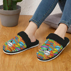 Comic Book 2 Women's Fur Trim Thick-Sole Indoor Slippers Women's Fur Trimmed Slippers comic Printed Offshore