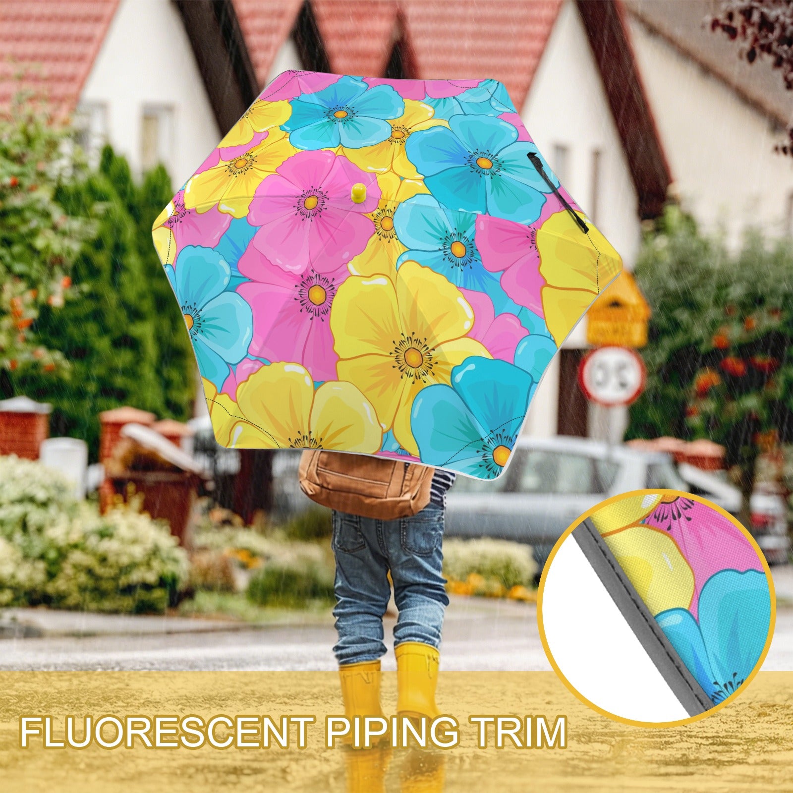 Bright Flowers Kids Safe Round Corner Umbrella Kids Safe Round Corner Umbrella Plants Printed Offshore