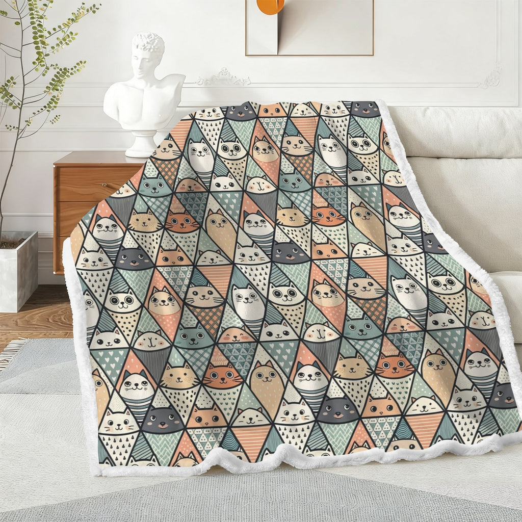Diamond Cat Pattern - Double-Layer Fleece Blanket 51"x59"