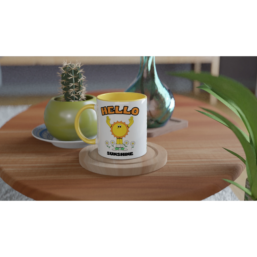Personalised - Hello Sunshine - White 11oz Ceramic Mug with Colour Inside Personalised 11oz Mug customise Globally Fulfilled personalise Retro Summer
