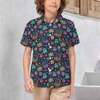 Space Arcade Kids Youth Short Sleeve Button Up Shirt