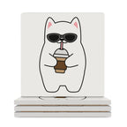 Cool Cat - Ceramic Coasters (Square) white Ceramic Coasters animal Printed Offshore