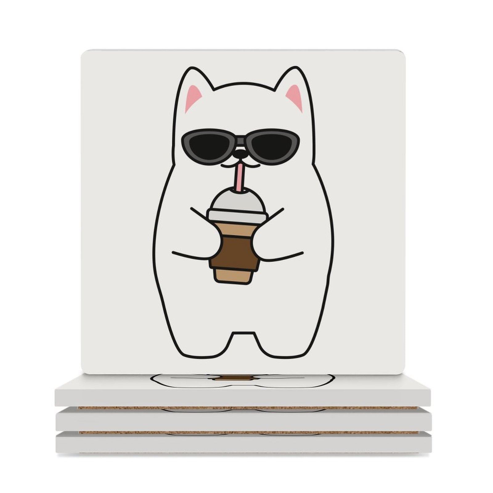 Cool Cat - Ceramic Coasters (Square) white Ceramic Coasters animal Printed Offshore