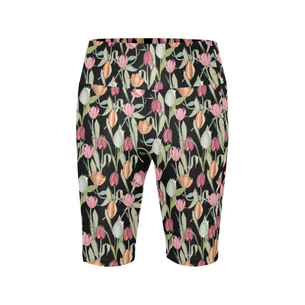Tulips Women's Bike Shorts With Side Pockets Women's Bike Shorts Plants Printed Offshore