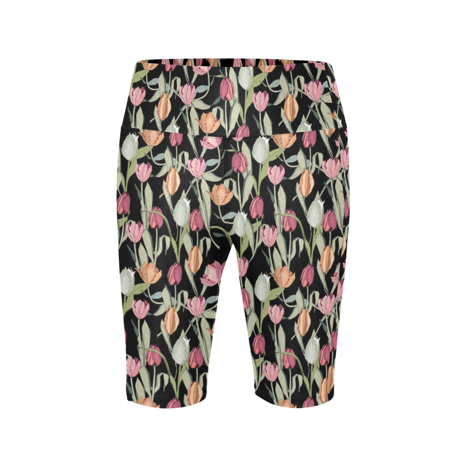 Tulips Women's Bike Shorts With Side Pockets Women's Bike Shorts Plants Printed Offshore