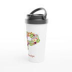 Personalised - Floral Initial - White 15oz Stainless Steel Travel Mug Personalised Travel Mug Customise Globally Fulfilled Initial Name Personalise
