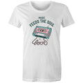 Music Feeds The Soul, Cassette Tape Women's AS Colour T-shirt White Womens T-shirt Music Printed In Australia