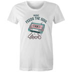 Music Feeds The Soul, Cassette Tape - Womens T-shirt White Womens T-shirt Music Printed In Australia