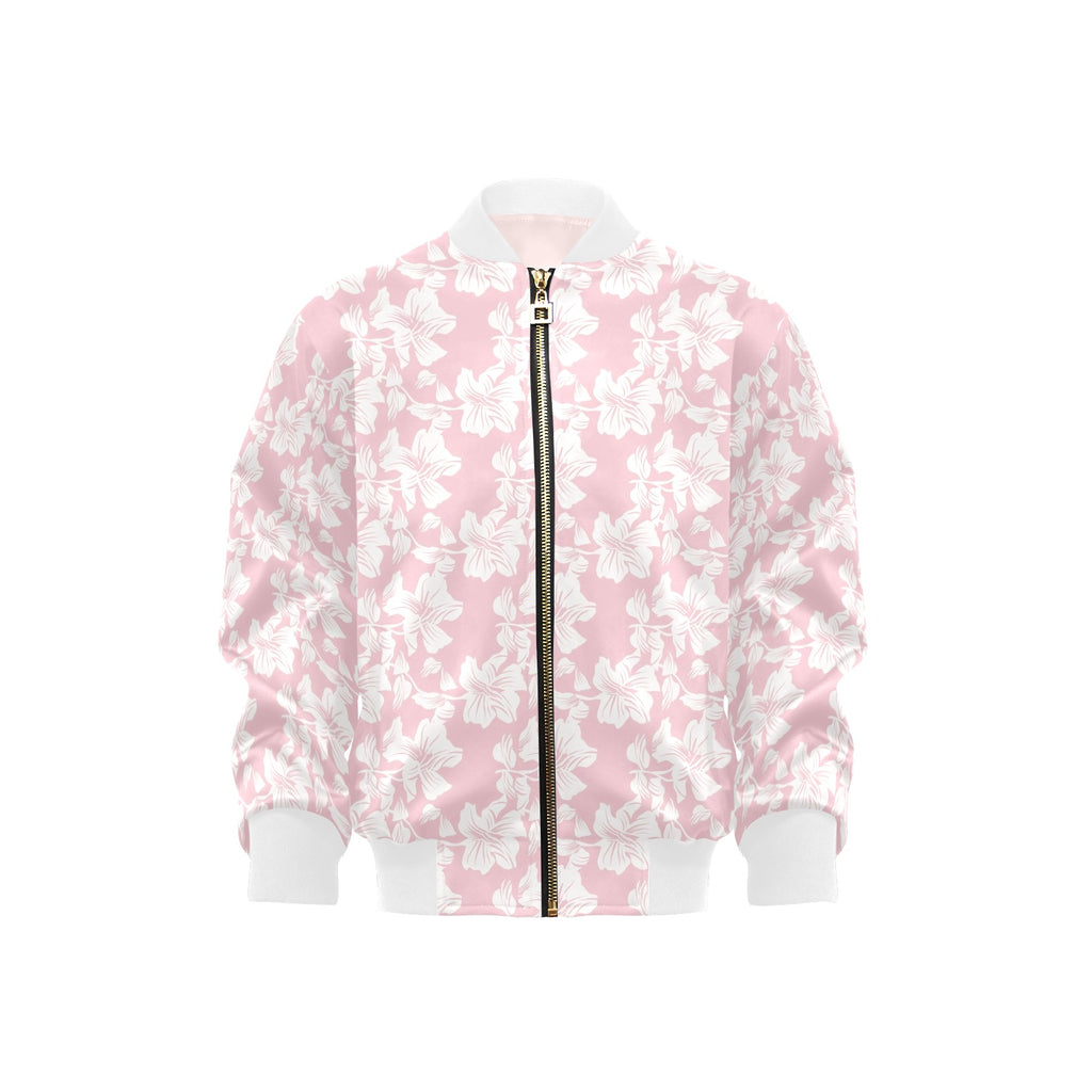 Pink Hawaiian Floral Kids Bomber Jacket XL Kids Bomber Jacket Plants Printed Offshore