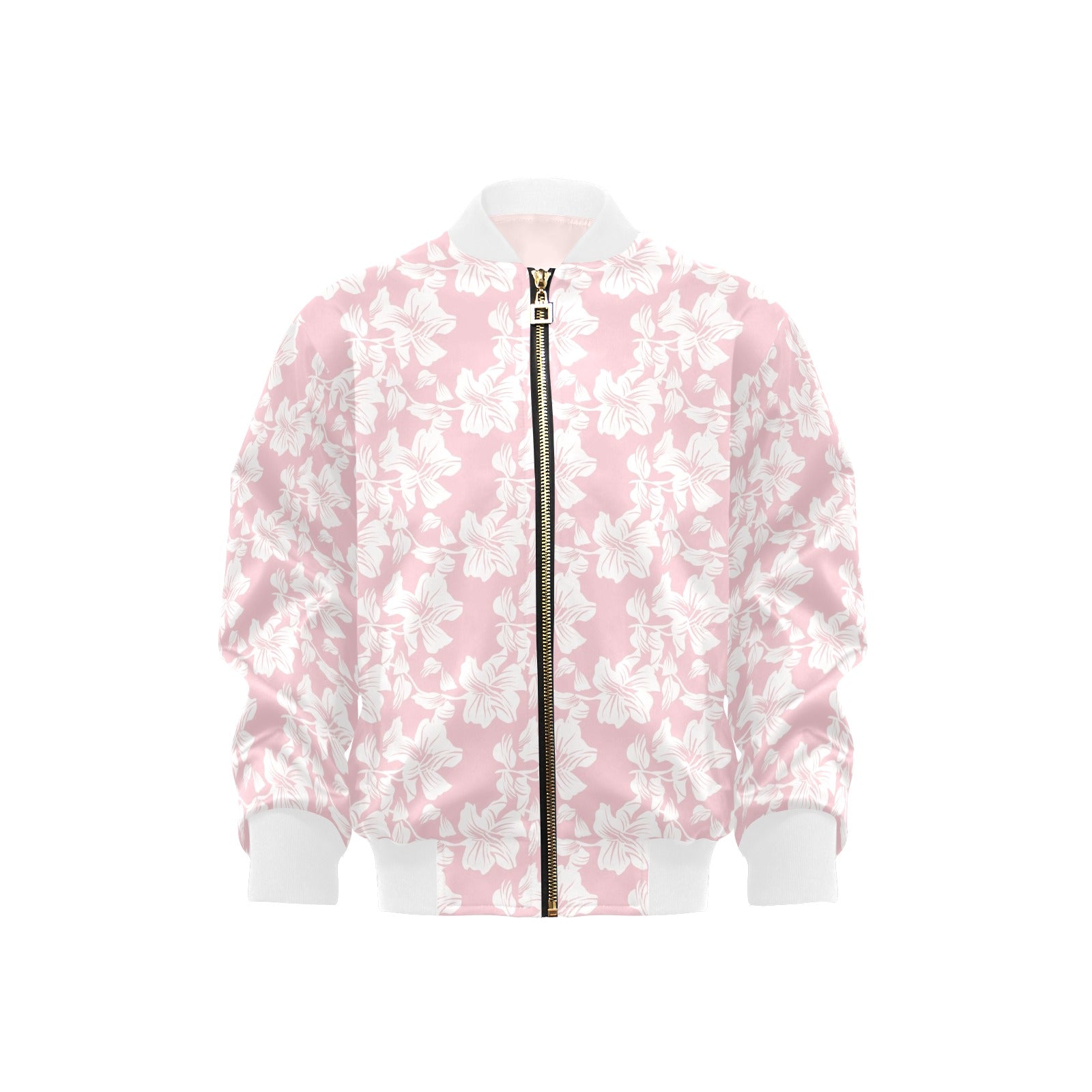 Pink Hawaiian Floral Kids Bomber Jacket XL Kids Bomber Jacket Plants Printed Offshore