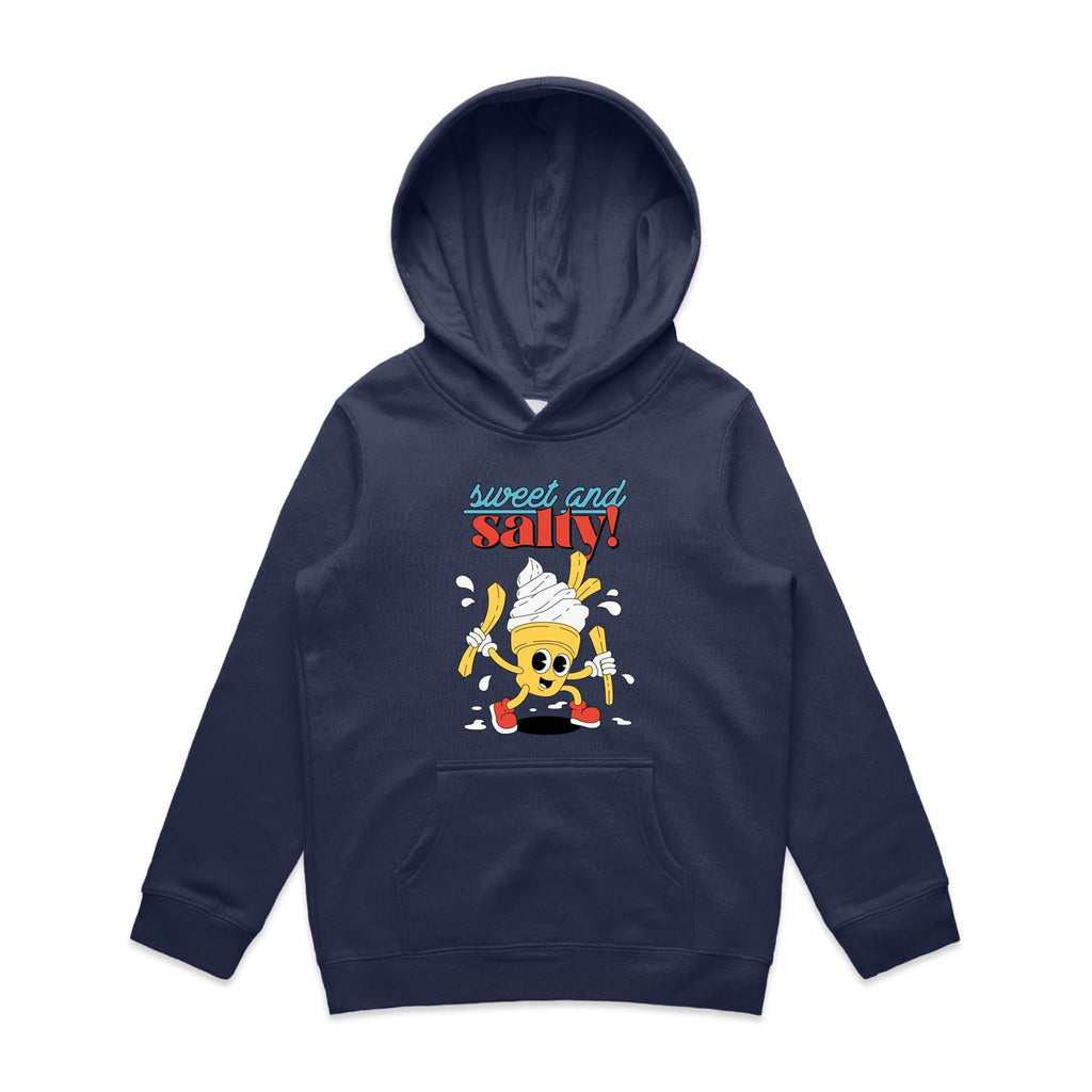Sweet And Salty, Ice Cream And Fries - Kids Hoodie Midnight Blue Kids Hoodie Printed In Australia