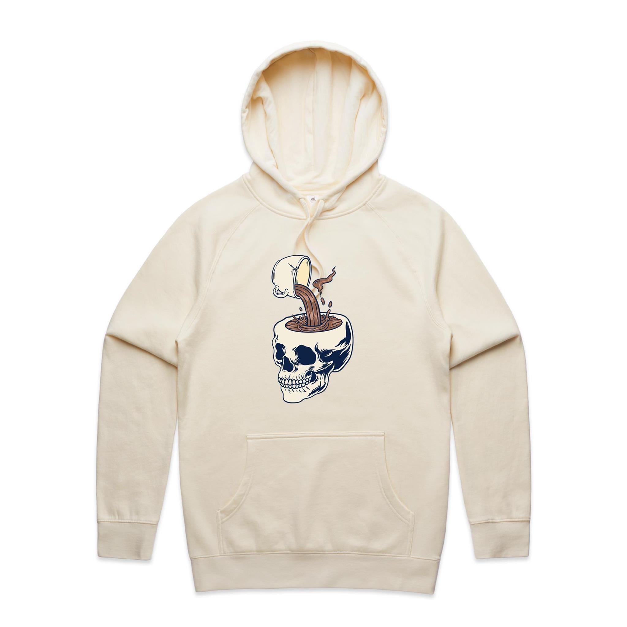 Coffee Skull - Mens Hoodie Ecru Mens Hoodie Coffee Printed In Australia